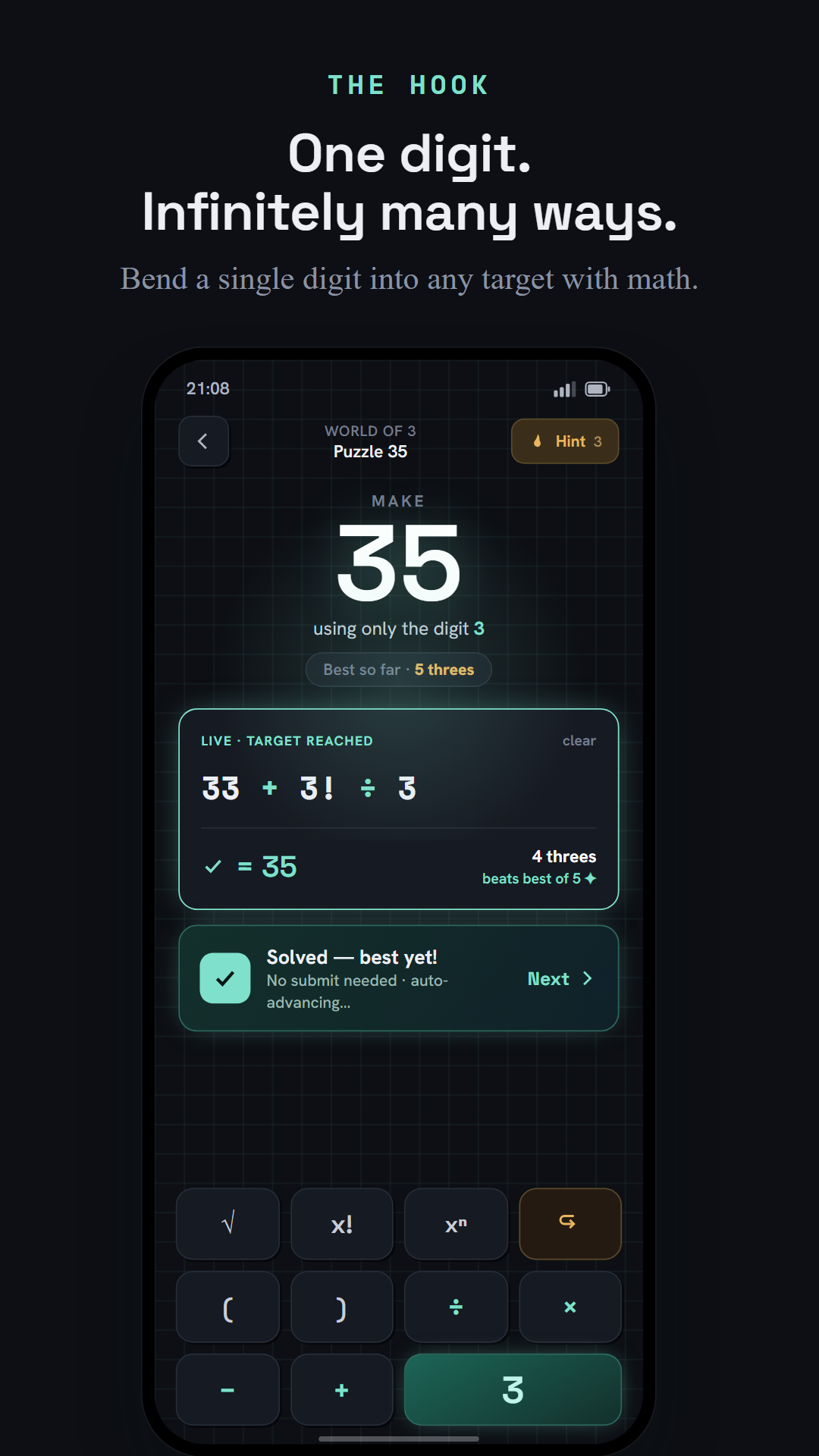 digito — one-digit puzzle screen